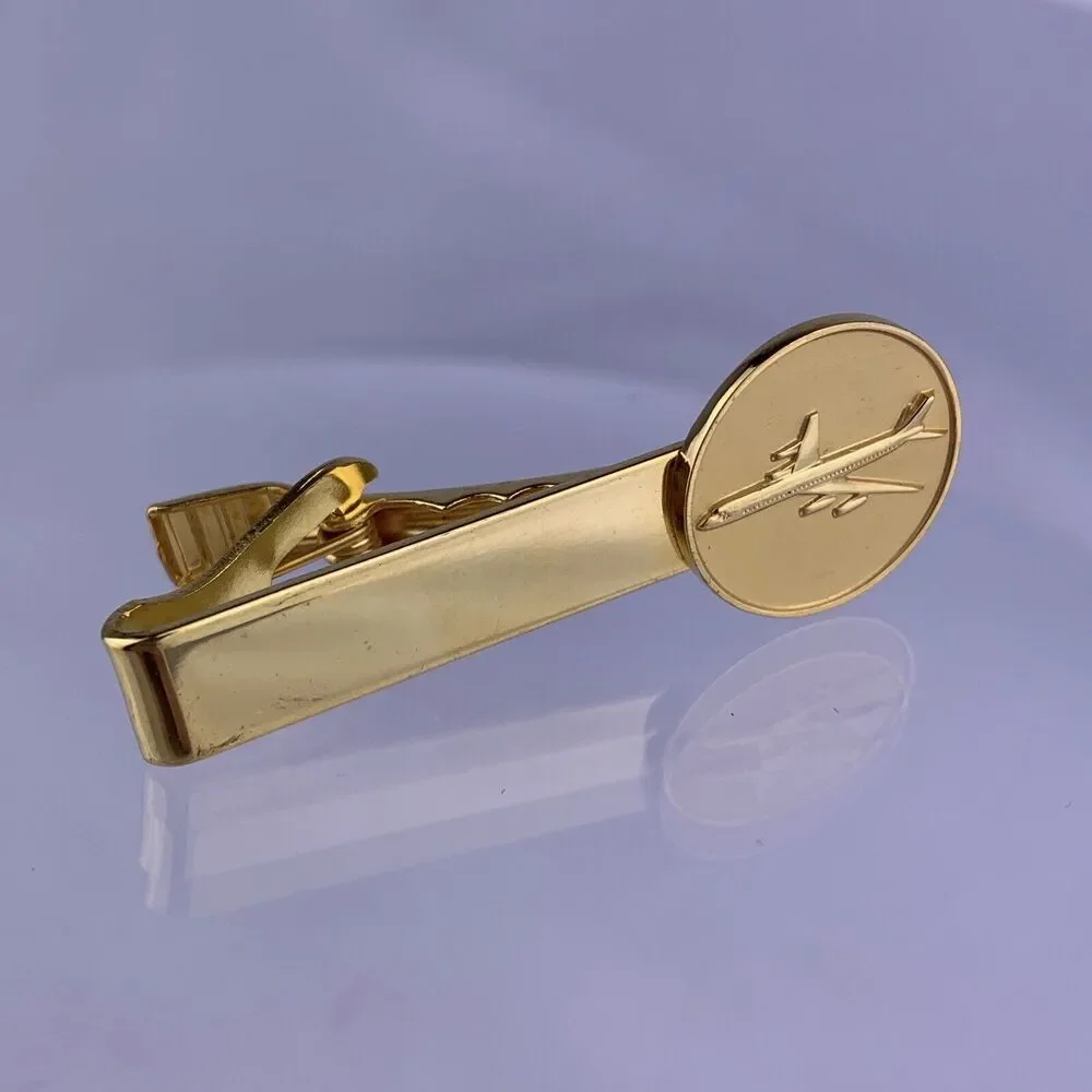 Airplane Aeroplane 14k Gold Plated Tie Clip Bar Aviation Pilot Formal Vintage